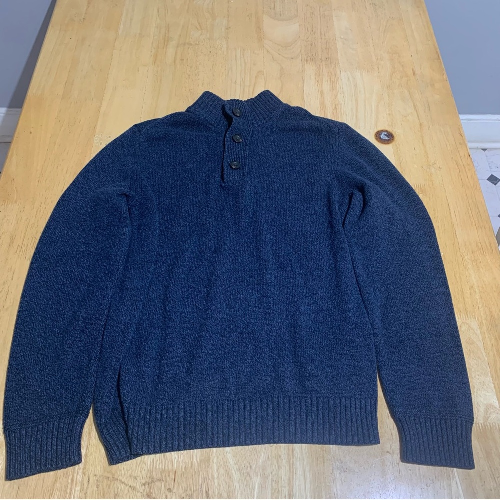 American Eagle Sweater Mens L Seriously Soft 1/4 Zip Button Mock‎ Neck BLue